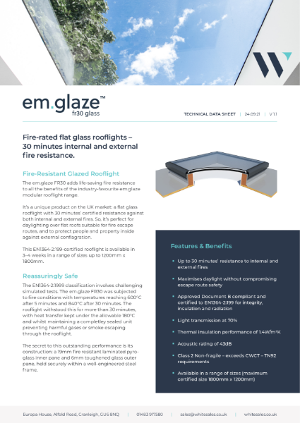 em.glaze [Fire Rated] FR30 data sheet