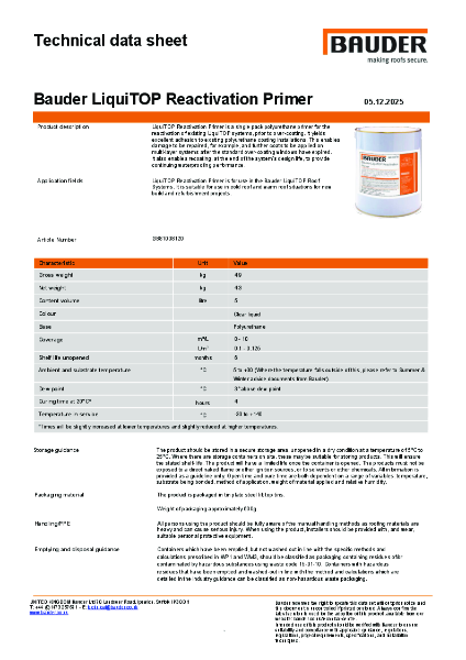 Bauder LiquiTOP Reactivation Primer - Technical Data Sheet