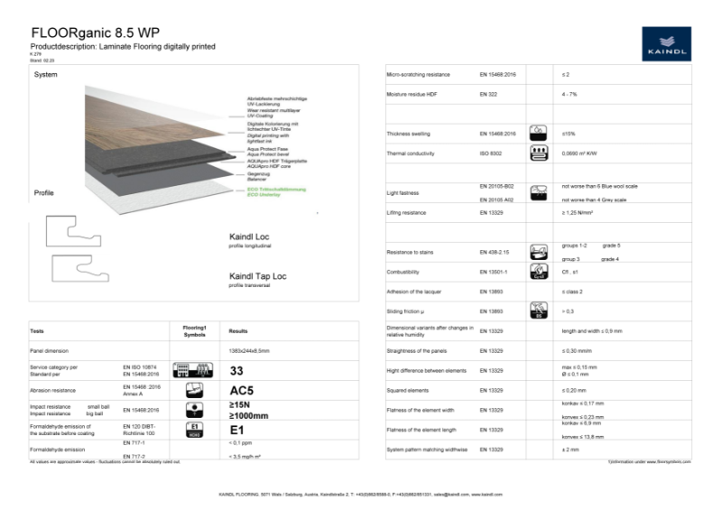 Kaindl Floorganic – Technical Data Sheet