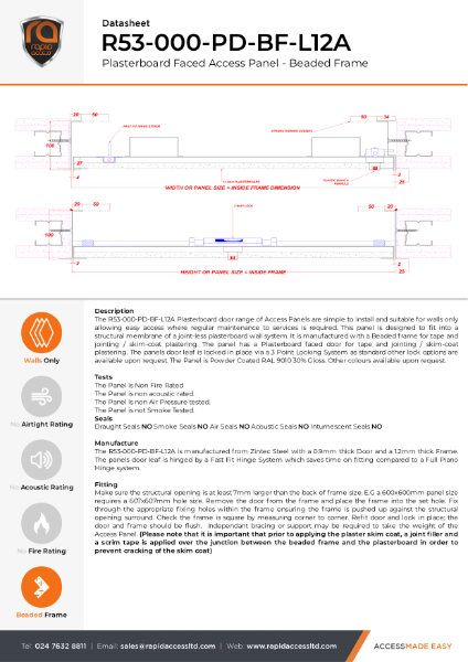 Datasheet - Plasterboard Riser Door Non Fire Rated