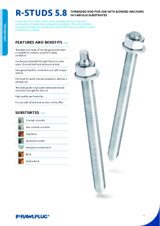 R Studs 5.8, Hot-dip Galvanized - Data Sheet