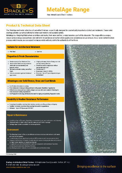 MetalAge Range Product & Technical Data Sheet