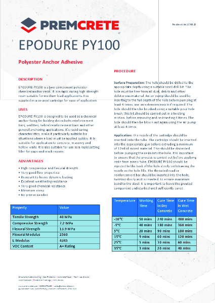 Epodure PY100 Technical Data Sheet 2025