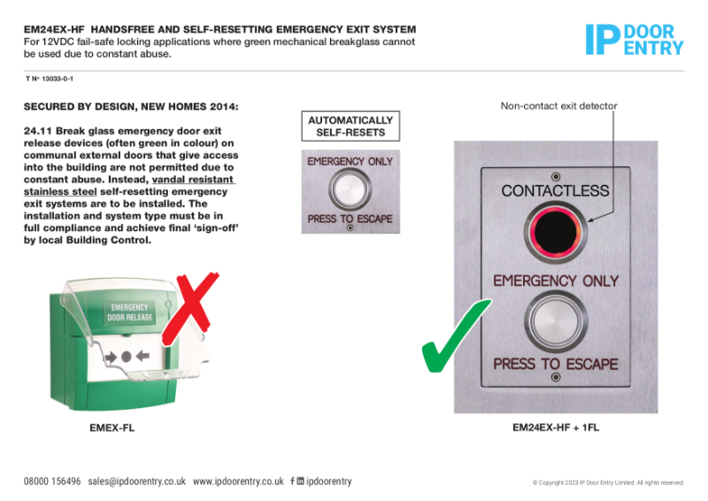 EM24EX-HF Handsfree And Self-Resetting Emergency Exit System