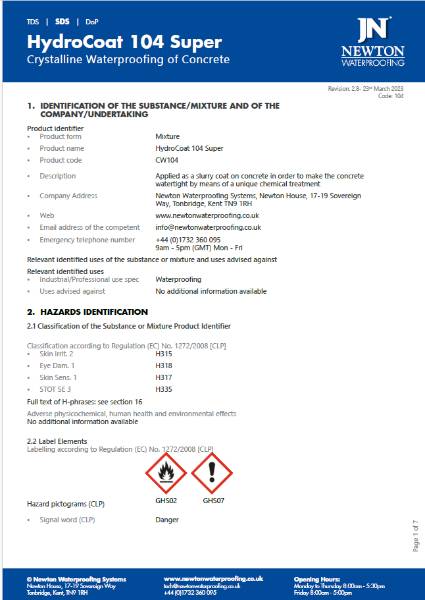 Newton HydroCoat 104 Super - Safety Data Sheet