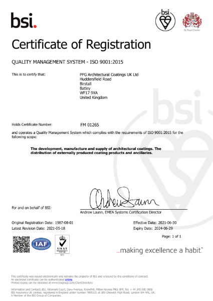 PPG Architectural Coatings - ISO Certificate of Registration - ISO 9001:2015