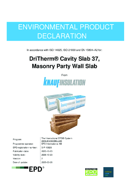 Knauf Insulation DriTherm® Cavity Slab 37, Masonry Party Wall Slab EPD - EN - UK&I