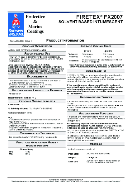 Fire Protection FIRETEX® FX2007 Product Data Sheet