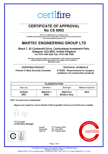 Certificate Number CS5003