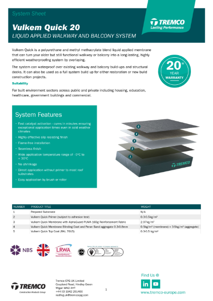 Vulkem Quick 20 Balcony and Walkway System
