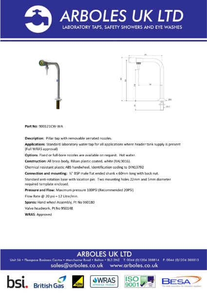 Arboles UK Pillar Bib Tap with Removable Nozzle