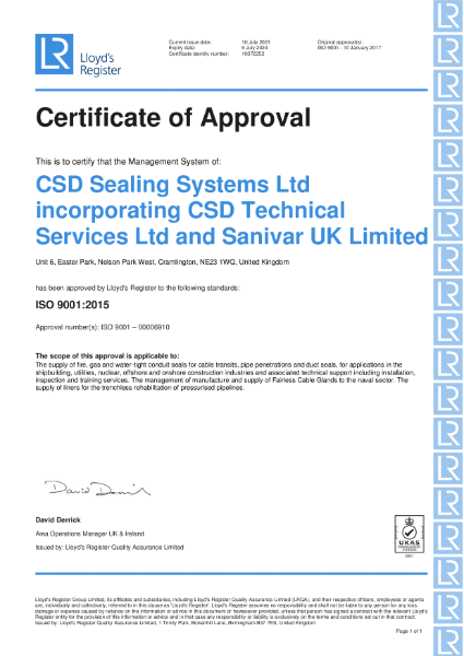 ISO 9001 cert for CSD 