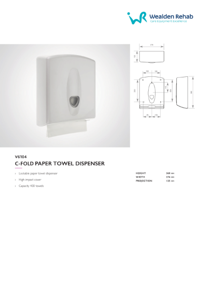 C-Fold Paper Towel Dispenser - Product Specification Sheet