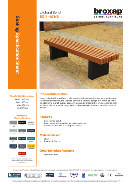 Litchard Bench Specification Sheet