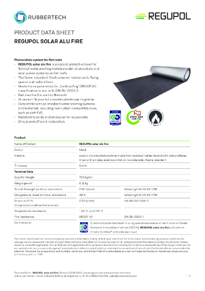 REGUPOL Solar Alu Fire - Data Sheet