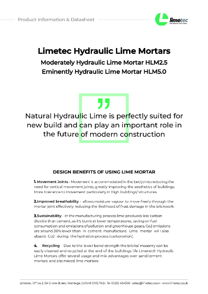 Limetec Hydraulic Lime Mortars Product Information and Data Sheet