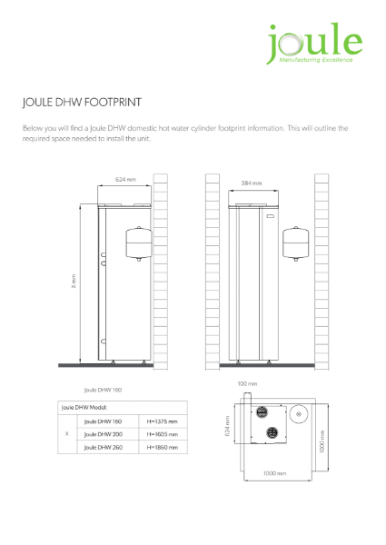 Joule DHW Heat Pump Cylinder-Footprint