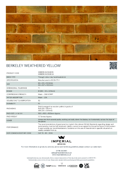 Imperial Bricks Berkeley Weathered Yellow Datasheet