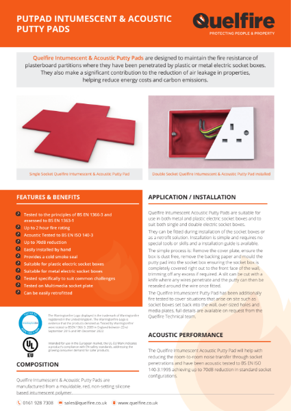 Product Data Sheet - Intumescent Acoustic Putty Pad