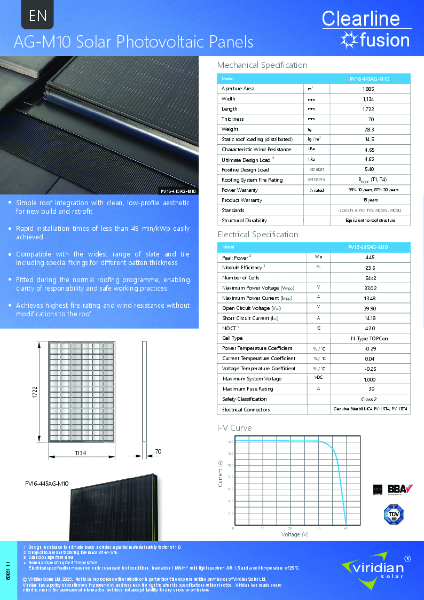 Clearline Fusion AG-M10 Solar Photovoltaic Panels