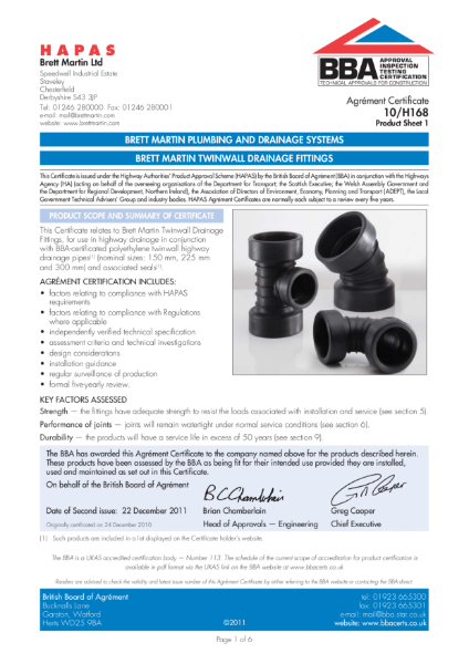 10/H168 Twinwall Drainage Fittings