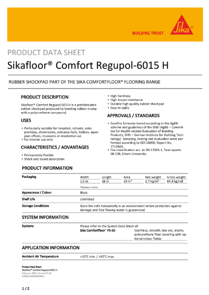 Product Data Sheet - Sikafloor ComfortRegupol 6015H