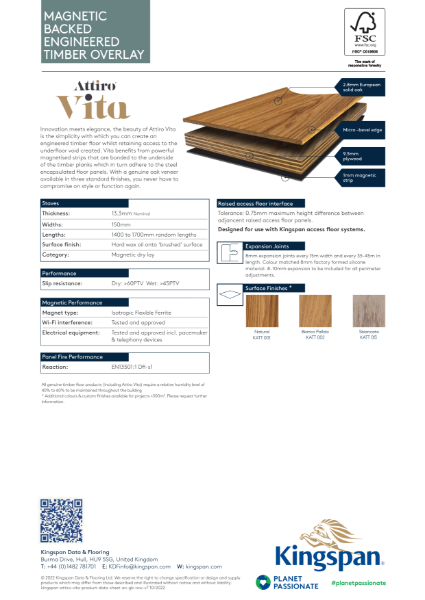 Attiro Vita Magnetic Backed Engineered Timber Overlay for Access Floors Datasheet