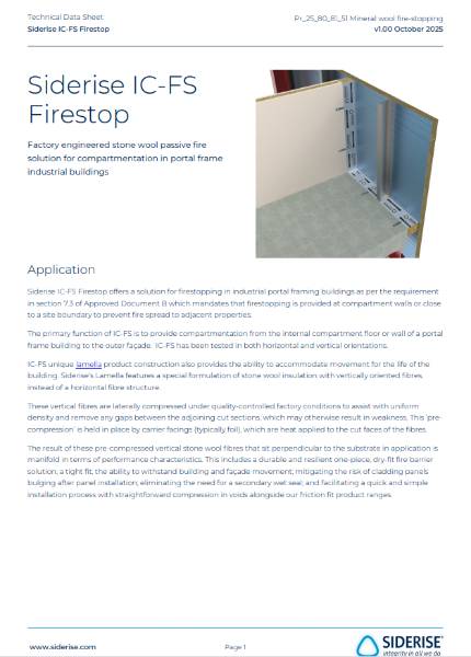 Siderise IC-FS | Industrial Cladding Firestop Technical Data v1.00