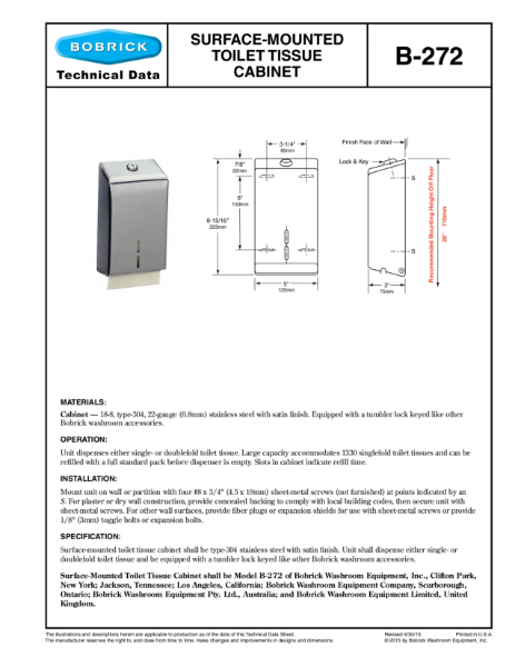 Surface-Mounted Toilet Tissue Cabinet - B-272