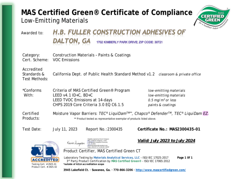 MAS Certified Green®