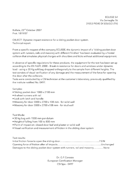 CSI Dynamic impact resistance for a sliding pocket door system