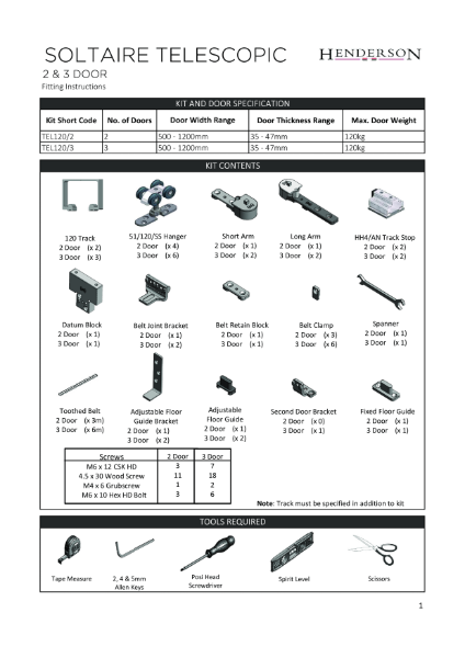 Soltaire Telescopic - 2+3 Door Instructions