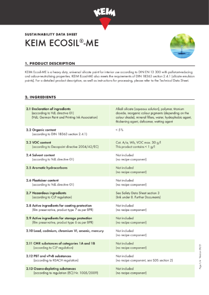 KEIM Ecosil-ME Sustainability Data Sheet