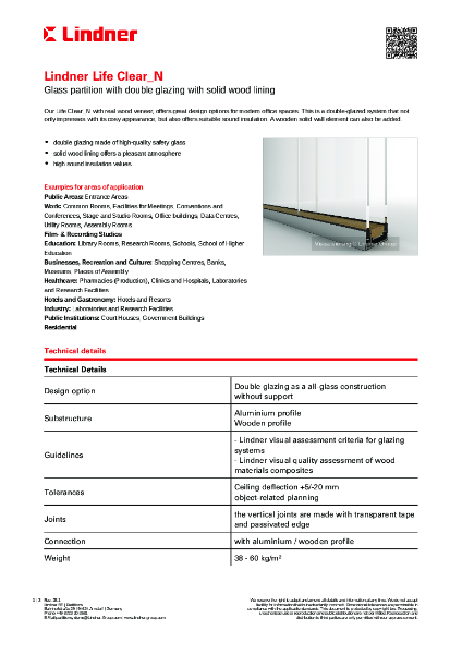 Lindner Life Clear_N - Data sheet