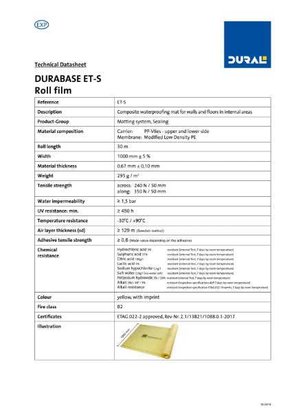 DURABASE ET-S Roll Film Technical Datasheet