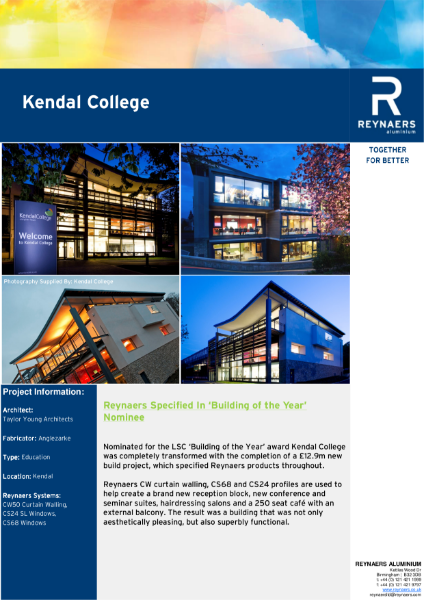 Case Study: Kendal College, featuring CS 68 aluminium windows