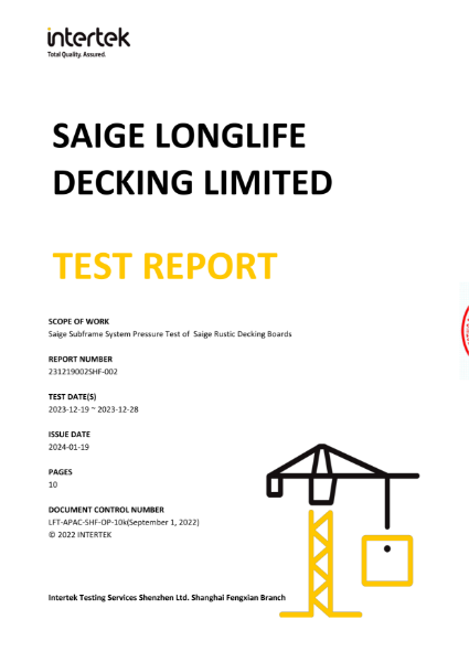 Saige Subframe System Pressure Test of Saige Rustic Decking Boards