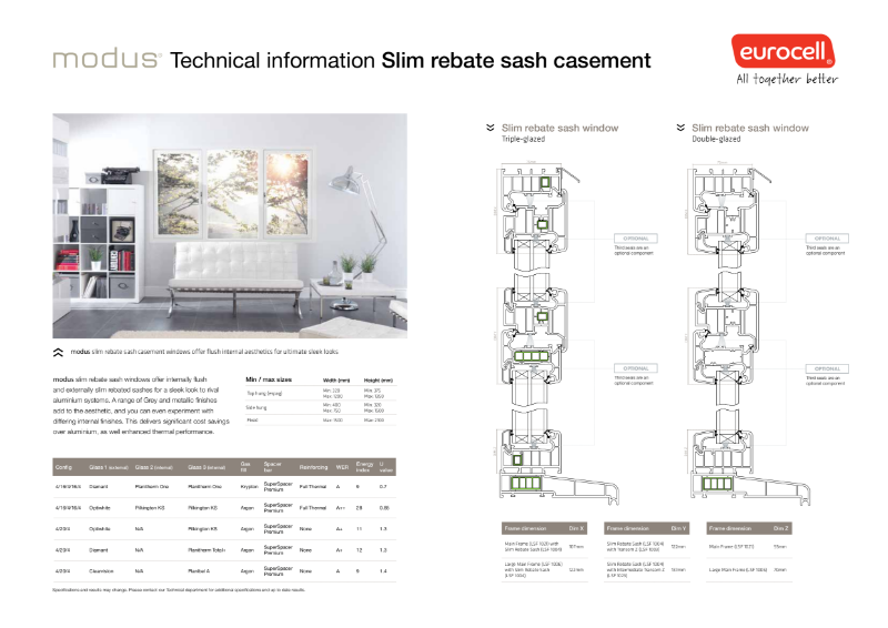 Modus Slim Rebate Sash Casement Technical Information