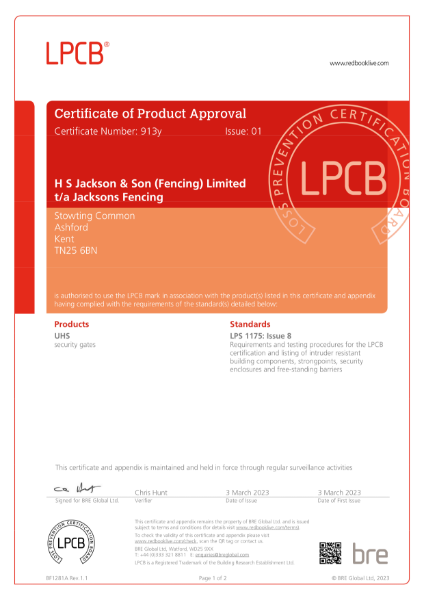 913y Loss Prevention Certification Board (LPCB): LPS 1175 B1