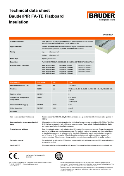 BauderPIR FA-TE Flatboard Insulation