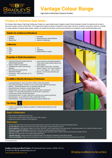 Vantage Colour Product & Technical Data Sheet