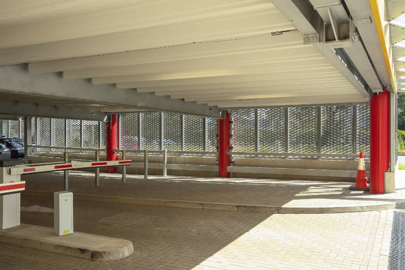 Metal column casings for Stevenage rail station car park