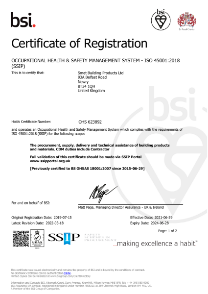 BSI Certificate of Registration ISO 45001:2018