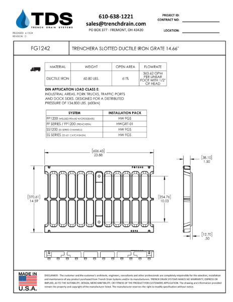 TrenchEra Slotted Ductile Iron Grate 14.66" - FG1242