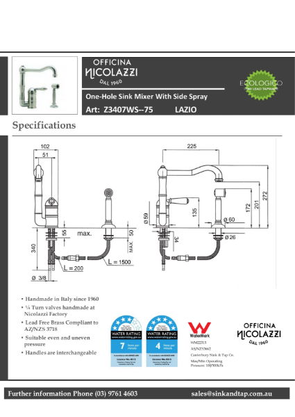 Z3407WS-75 Lazio technical specification