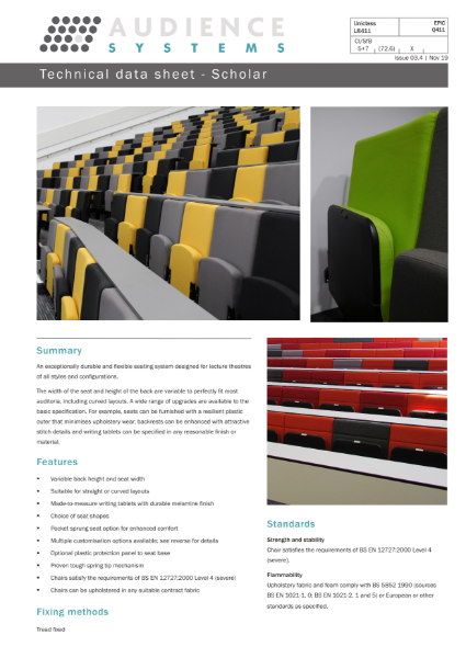 Scholar Lecture Theatre Seating, Chair and Writing Tablet System
