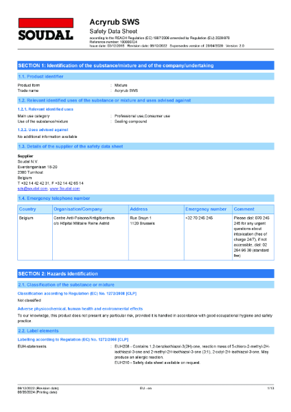 Safety Data Sheet - Acryrub SWS