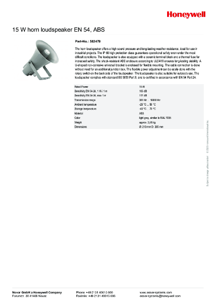 582479, 15 watt Horn Loudspeaker