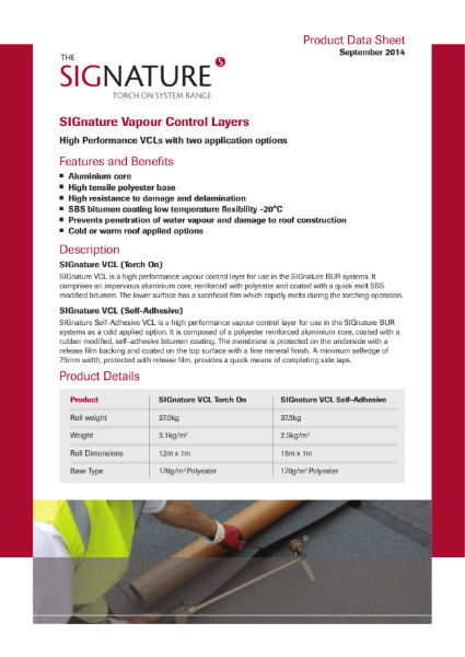 SIGnature Bitumen Roof System Vapour Control Layers Datasheet