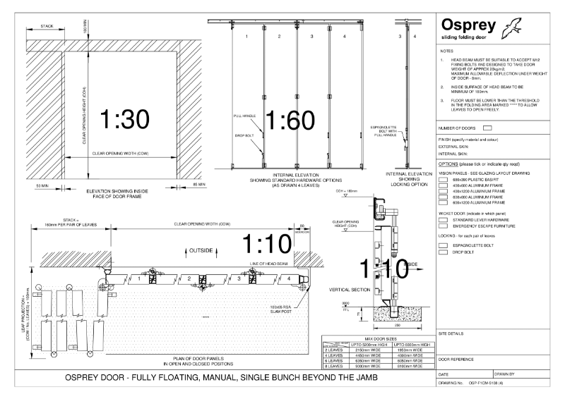 Drawing showing Manual Osprey 1 Way Clear